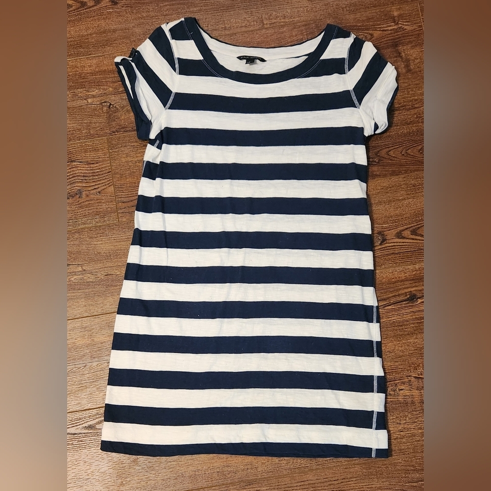 Banana Republic 100% Cotton Casual Dress Navy and White Stripes EUC Size L -
